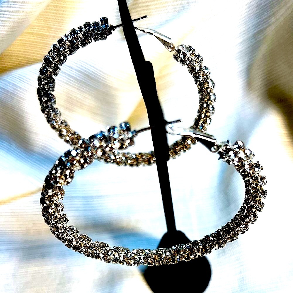Large Rhinestone Hoop Earrings